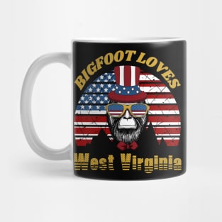 Bigfoot loves America and West Virginia Mug